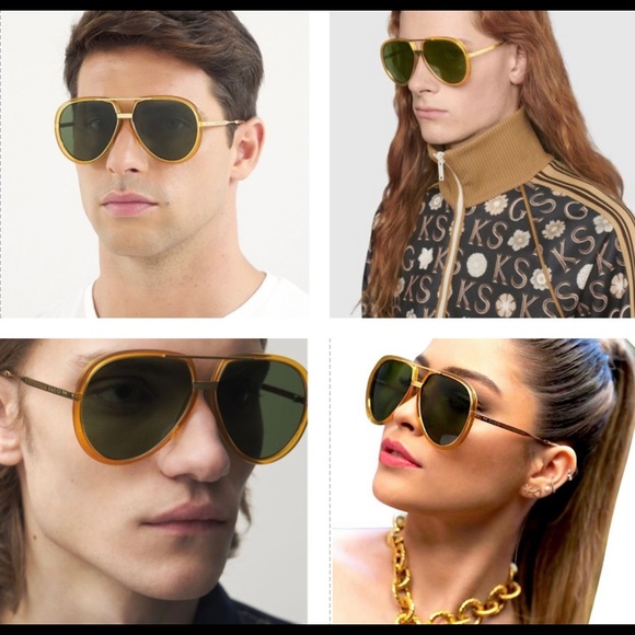 GUCCI UNISEX AVIATOR PILOT SHAPED SUNGLASSES WITH GREEN LENSES 2023 TOP COLOR - Picture 13 of 16